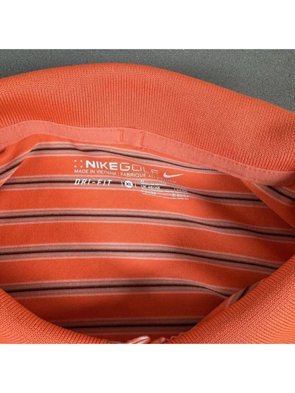 Nike Golf Polo Shirt Mens Size XL Orange Striped Dri-Fit Stretch Golf Summer